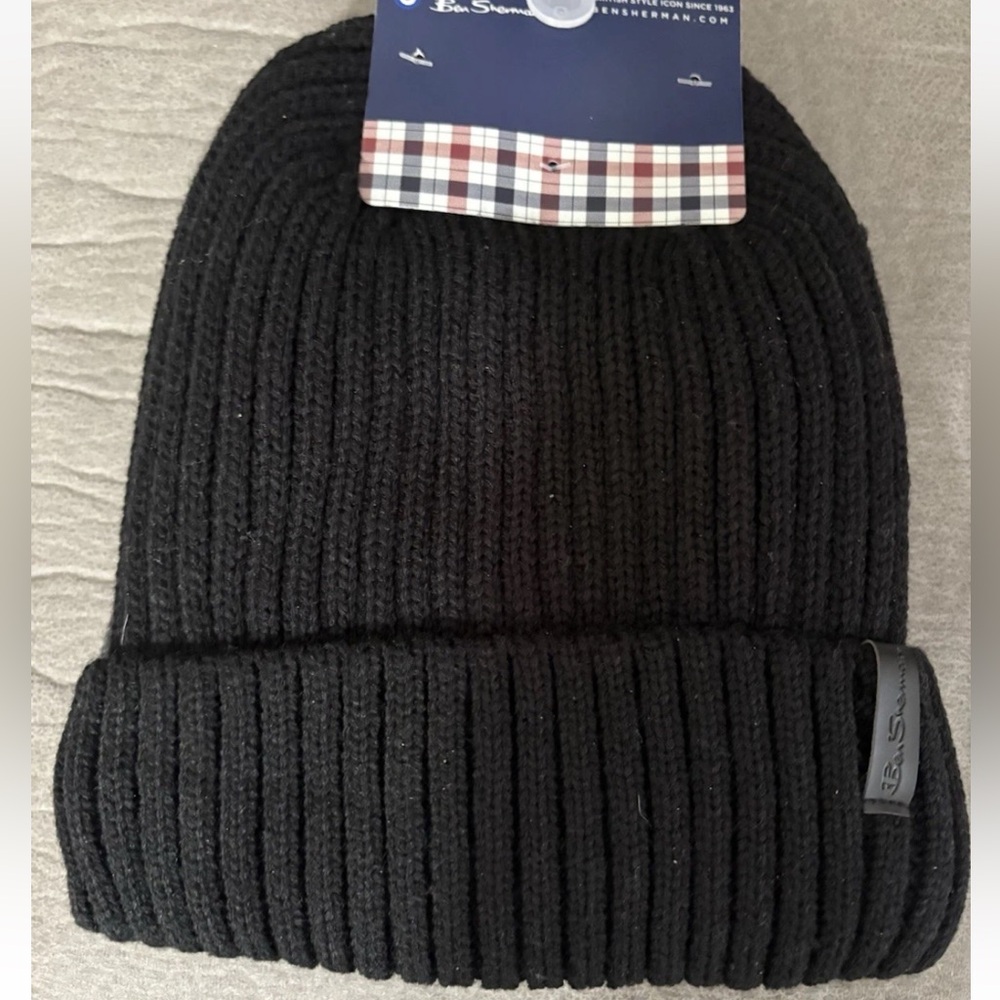 Ben Sherman Black Grey Knit Beanie Hats Thermal Plush Lined 2 Pack Unisex